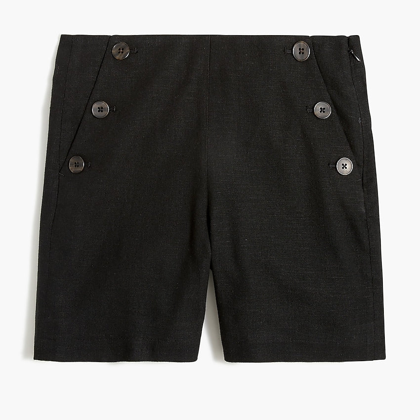Linen Blend Sailor Shorts W/Buttons