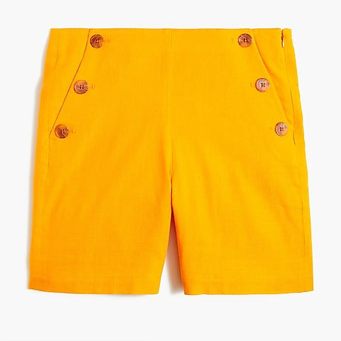 Linen Blend Sailor Shorts W/Buttons
