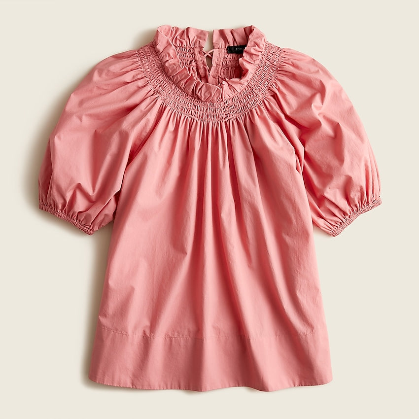 Smocked neck puff-sleeve top