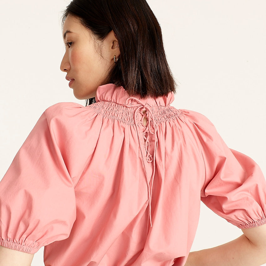 Smocked neck puff-sleeve top